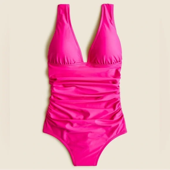 J. Crew | NWT Size 2 Ruched V Neck One Piece Fuchsia Bathing Suit Style BC116 - Picture 4 of 16